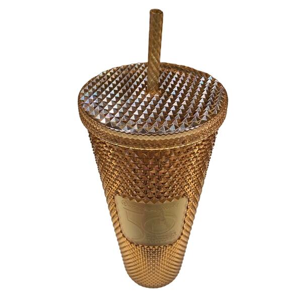 2023 Walt Disney World 50th Celebration Gold Starbucks Studded Tumbler Cup New - Picture 2 of 4